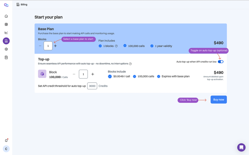 Select credit blocks