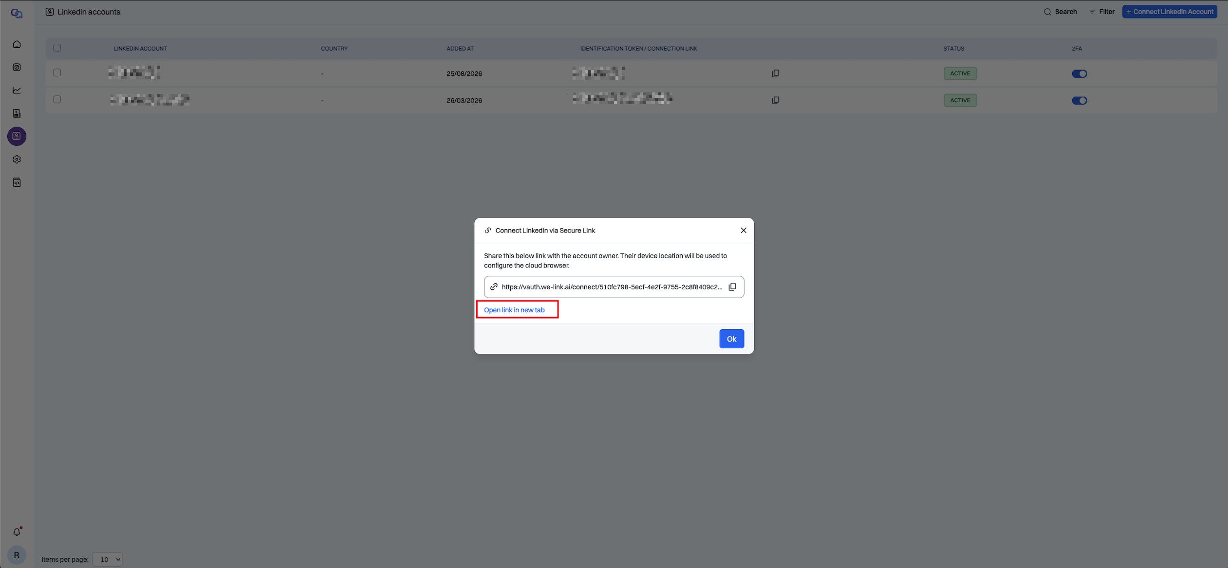 Secure LinkedIn connection link
